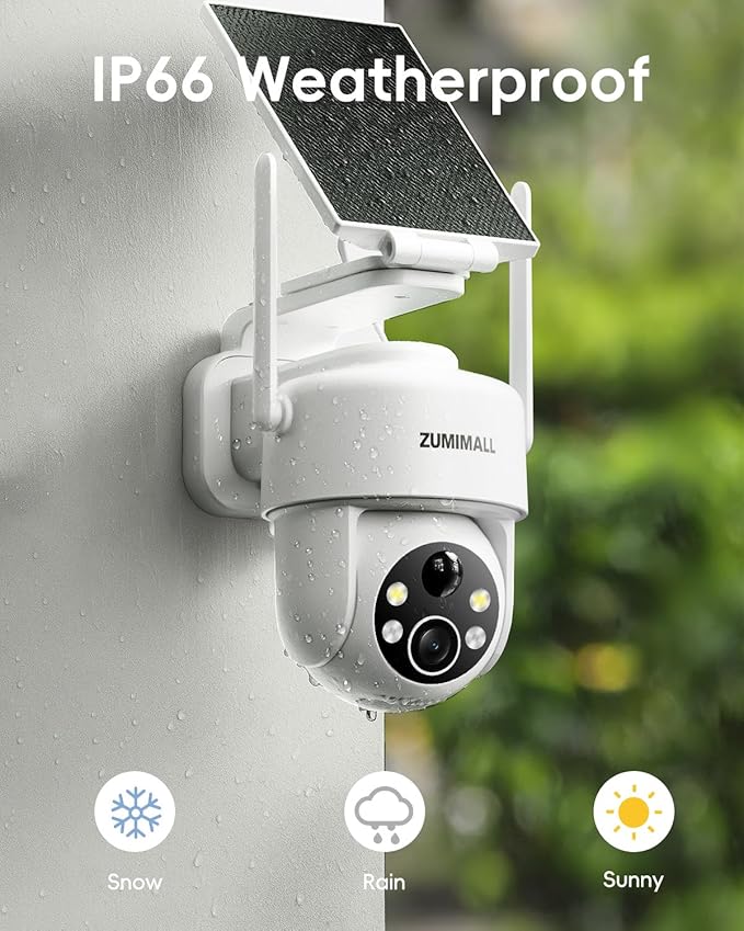 ZUMIMALL 2K Solar Security Cameras Wireless Outdoor | 360° Cameras for Home Security | 2.4G WiFi, AI Detection, Color Night Vision, 2-Way Talk, SD/Cloud Storage, 2 Methods Installation, Support Alexa