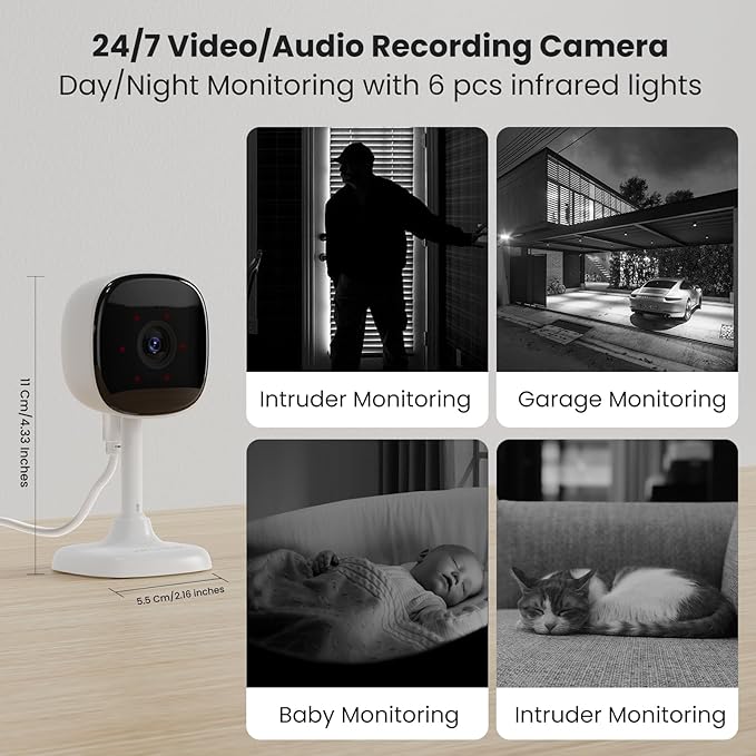 4 Pack Indoor Camera Wireless, Pet/Baby/Elderly Security Cameras, AI Motion Detection, Night Vision, 24/7 Recording, 2-Way Talk, Cloud/SD Storage, Work with Alexa & Google Assistant, 2.4GHz WiFi