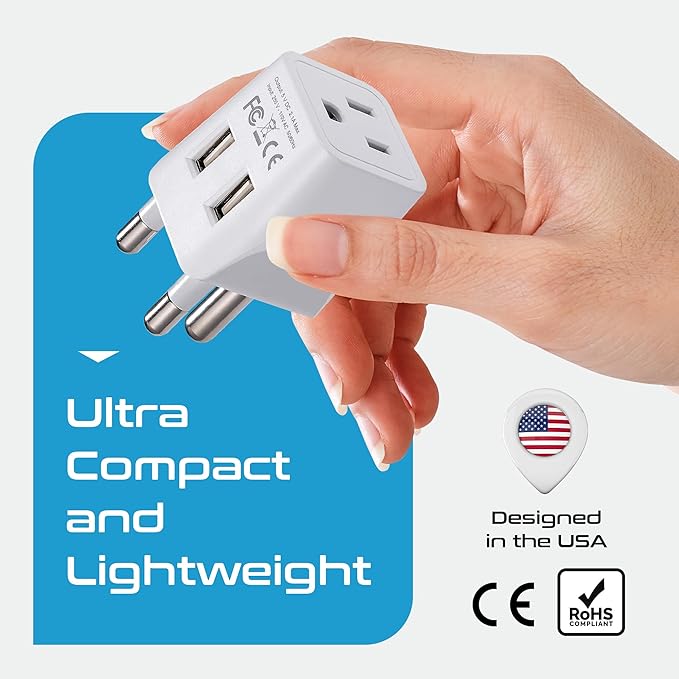 Ceptics South Africa, Botswana Travel Adapter Plug With Dual USB + USA Input - Type M - Ultra Compact - Safe Grounded Perfect for Cell Phones, Laptops, Camera Chargers and More (CTU-10L)