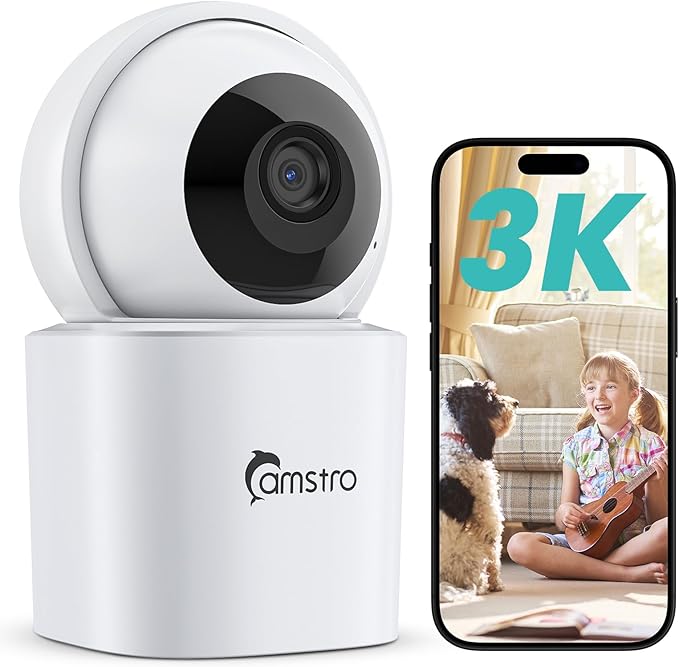 3K Indoor Security Camera,360°PTZ Home Baby/Pet Monitor,Auto Tracking,5MP Night Vision,2.4/5GHz WiFi,Motion & Sound Detection,2-Way Audio,SD Card/Cloud Storage,Works with Alexa,No Monthly Fee