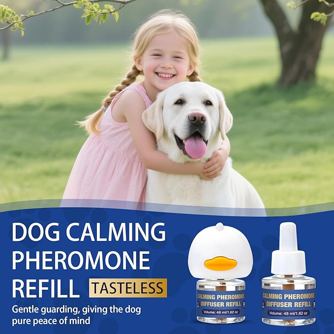 Dog Pheromone Calming Diffuser: Relaxing Pheromone Diffuser for Dogs Relief Stress Anxiety Fighting Scratching Barking, Dog Calming Pheromone Diffuser Kit with 1 Plug in Diffuser+2 Refill 48ml (3in1)