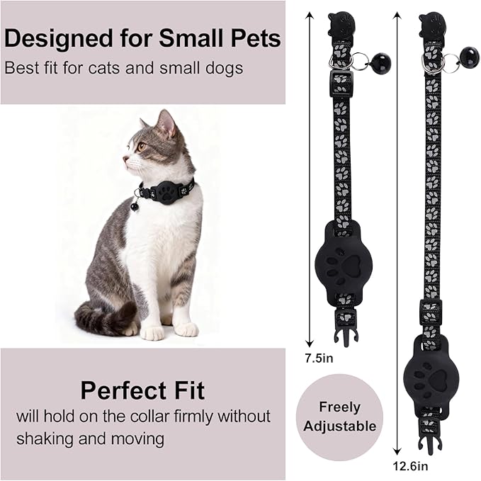 GPS Cat Collar with Bluetooth Tracker Holder - Breakaway Adjustable (7.5-12.6") for Small Cats for iOS (Findmy App) | No Monthly Fee | Waterproof Lightweight Reflective Pet Tracker