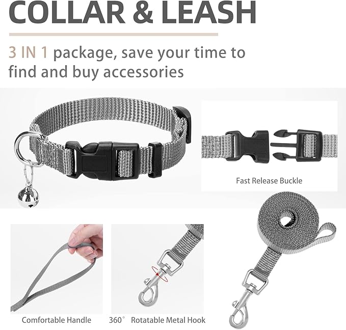 PUPTECK Adjustable Dog Harness Collar and Leash Set Step in No Pull Pet Harness for Small Medium Dogs Puppy and Cats Outdoor Walking Running, Soft Mesh Padded Reflective Vest Harnesses, Solid Grey M