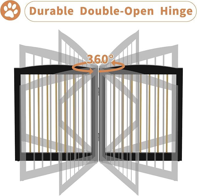 Freestanding Pet Gate for Dogs, Indoor Wooden Dog Gate for House, Extra Wide Foldable Dog Gate for Stair, Doorway, Hall, Support Feet Included, 120 Inch Wide, 6 Panels 32",Black&Gold