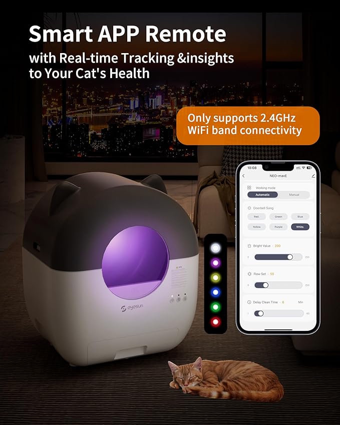 Self Cleaning Litter Box,76L Automatic Cat Litter Box Self Cleaning with APP Control,Low Noise,Safety Protection,Roll Garbage Bags,Deodorizer and Cleaning Brush for Multiple Cats,Xmas