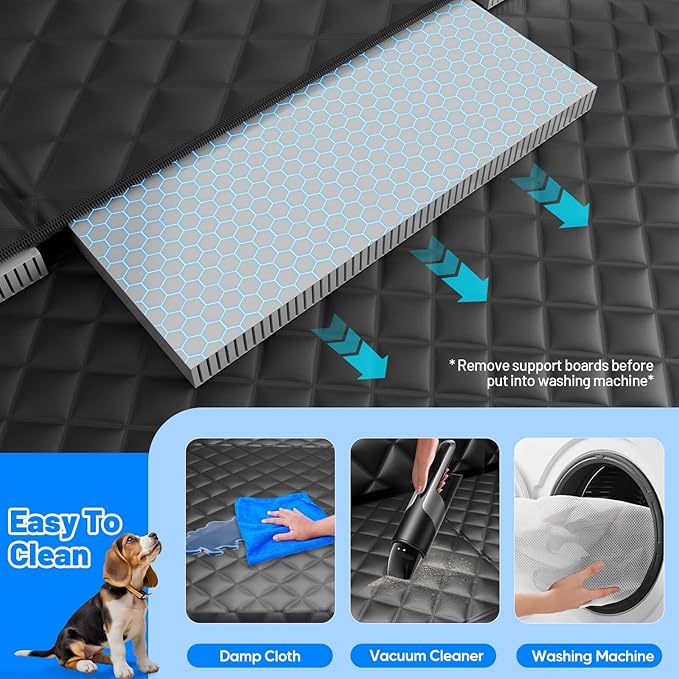 Dog Car Seat Cover for Back Seat with Hard Bottom,Waterproof Back Seat Extender for Dogs,Dog Hammock Dogs Bed for Cars, SUVs,Pet Seat Cover for Back Seat Holds 400lbs with Mesh Window & Pocket