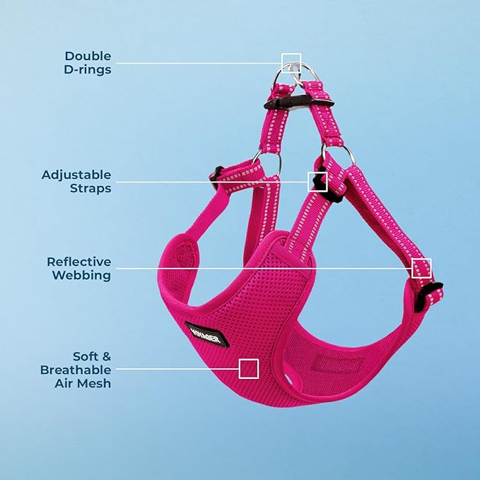 Best Pet Supplies Voyager Mesh Dog Breathable Harness Reflective Stitching, All Weather Adjustable for Walking Training, or Running - Heavy Duty & Durable, Harness (Fuchsia), XS