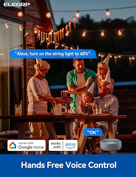 ELEGRP PQR11 Outdoor Smart Dimmer Plug Waterproof IP66, Smart WiFi Plug Compatible with Alexa & Google Assistant, Outdoor Dimmer for String Lights, No Hub Required, UL Certified, 1 Pack, Yellow