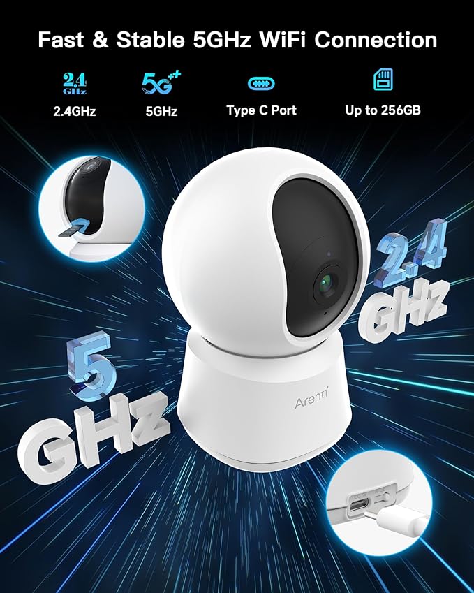 ARENTI 5G Indoor Security Camera 2 Pack, 4MP Pet Camera with Speaker for Dog/Cat, Baby Monitor with Phone App, Dual-Band WiFi, Auto Tracking, Super Night Vision, 64G Local Storage (P2Q 64G 2PC)
