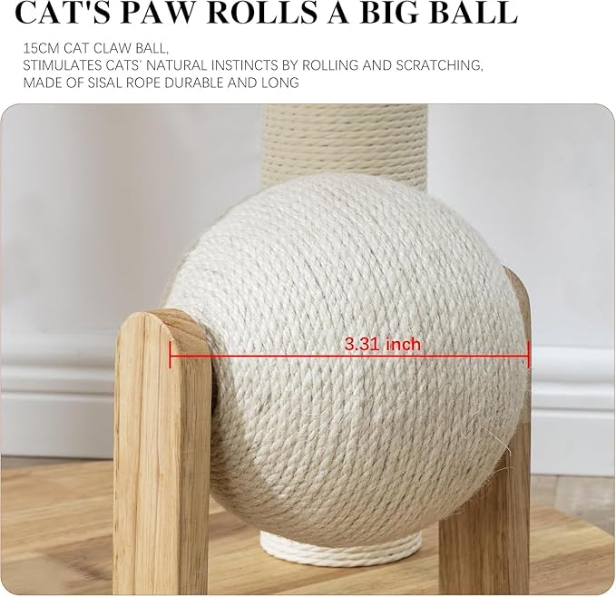 Modern Cat Tree, 30 Inch Wood Cat Tree Tower with Hand-Woven Basket Nest, Sisal Staircase and Scratch Toys, Heavy-Duty Multi-Level Indoor Tower