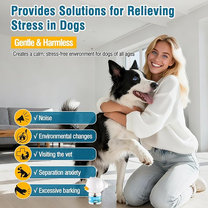 Dog Calming Pheromone Diffuser 4-In-1 Appeasing Pet Pheromone Calming Diffuser Kit (Plug in + 3 Pack 48ml Refill) for Anxiety Relief, Reduce Barking, Aggression & Stress, 90 Day Supply (Tasteless)