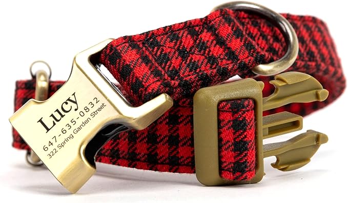 Personalized Dog Collar with Name and Phone Number Engraved,Adjustable Custom Puppy Collar,Organic Cotton Pet Collar for Small Medium Large Boy Girl Dogs