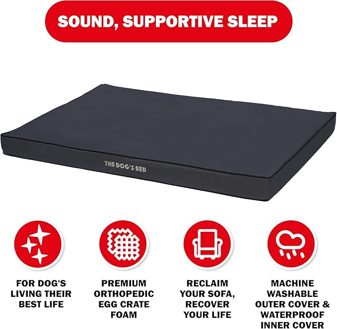 The Dog’s Bed Orthopedic Dog Bed, XXL Grey with Black Trim, Waterproof, Supportive Dog Bed with Washable Replaceable Covers, Veterinary Approved