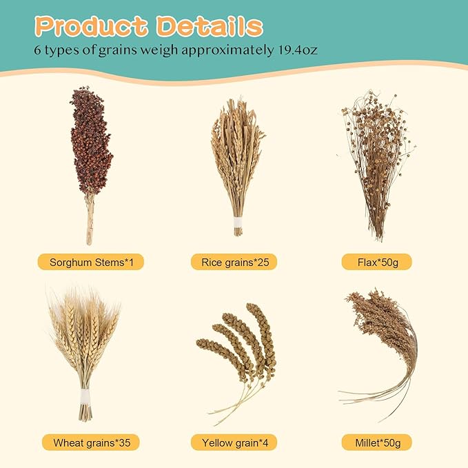 Hamster Spray Set - Natural Snack Grains & Chew Toys for Cage Decoration Accessories, Soft Bedding for Dwarf Syrian Hamsters, Gerbils, Mice & Small Pets