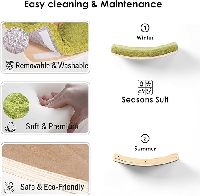 Curved Cat Shelves and Perches, Floating Cat Wall Bed with Comfortable Cushion