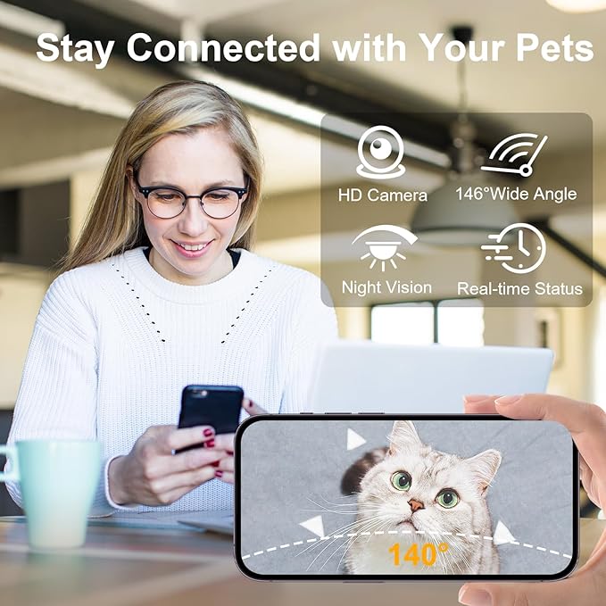 Automatic Cat Feeder with Camera, 1080P HD Night Vision 5G WiFi Smart Pet Feeder for Cats & Dogs – App Control, Timed Feeding, Portion Control, Two-Way Audio, Dual Power Supply