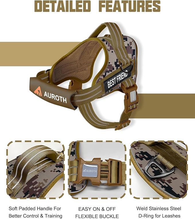 AUROTH Dog Harness and Leash Set, Soft Padded Dog Vest with 5.25FT Dog Leash, No Choke, Easy On Pet Vest, Adjustable Reflective No Pull Dog Harness for Large Dogs, Easy Walking and Training
