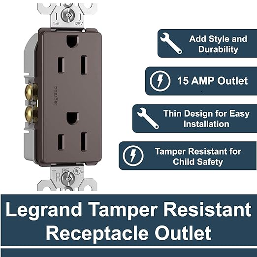 Legrand radiant 885TRDBCC12 15 Amp Tamper Resistant Decorator Duplex Outlet, Side Wire or Push Wire, Dark Bronze (1 Count)
