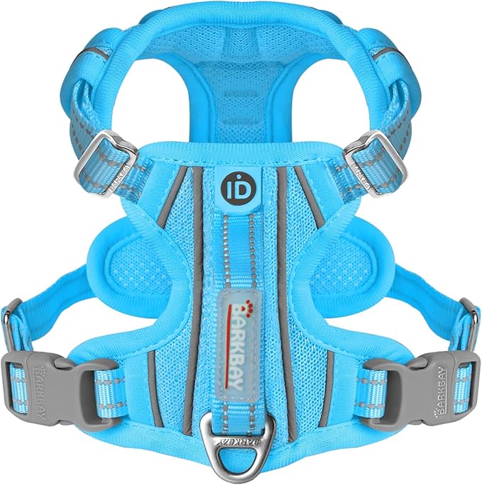 BARKBAY Dog Harness No Pull with ID Tag Pocket - Heavy Duty, Reflective, Easy Control for Large Dogs(Blue,M)