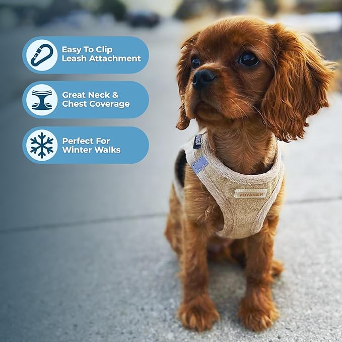 Best Pet Supplies - All Weather Mesh/Plush, Reflective, No Pull Harness for Small, Medium Dogs, Cats - Secure with Hook & Loop Fastener, Buckle, Double D-Rings - Latte Suede, XL