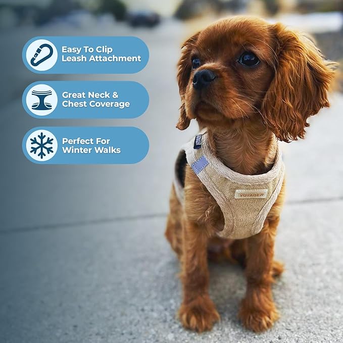 Best Pet Supplies - All Weather Mesh/Plush, Reflective, No Pull Harness for Small, Medium Dogs, Cats - Secure with Hook & Loop Fastener, Buckle, Double D-Rings - Latte Suede, M