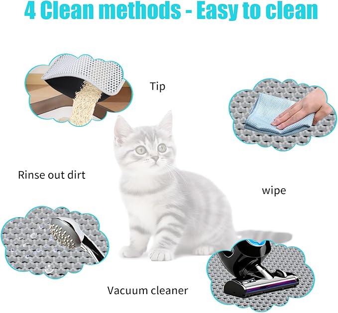 Cat Litter Mat, Kitty Litter Collector, Double Layered Honeycomb Design Waterproof, Anti Urine, Anti Slip, Easy to Clean, Limit Garbage (26"x46.5", Grey)
