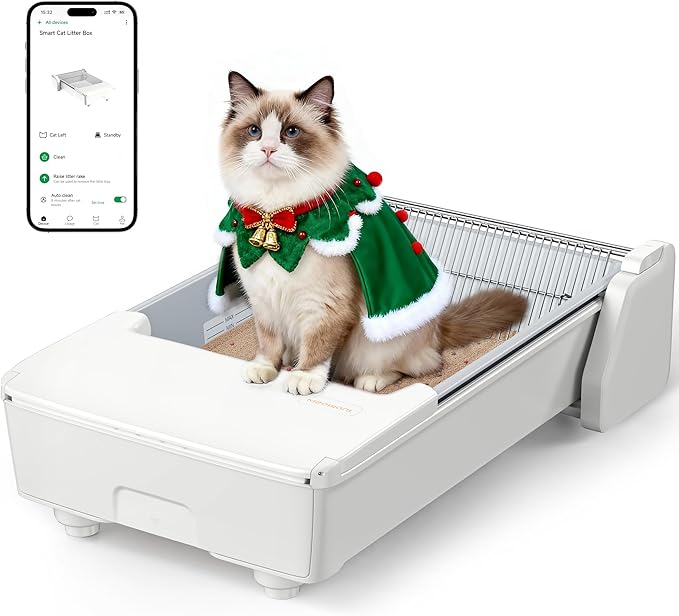 Meowant Self Cleaning Cat Litter Box, Open Top Automatic Litter Box for Multi Cats, Dual Rake, Works with Clumping Litter, Anti Pinch Safe Protection, Odor Control, Easy to Clean, White