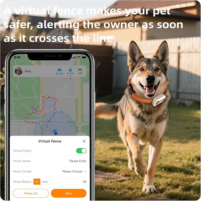 ROTX Dog GPS Tracker Real-time Tracker Alerts Virtual Fence Location for Pet Over 11.06lbs Dog Cat Collar Attachment of Random Color Subscription Required Waterproof IP67 Health & Wellness White