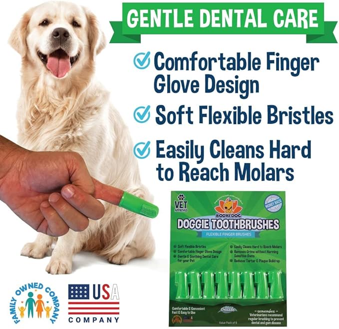 Bodhi Dog Finger Toothbrush for Dogs & Cats - Puppy Toothbrush with Soft Flexible Silicone Bristles, Gentle for Sensitive Gums, Promotes Healthy Teeth & Gums, Easy Teeth Cleaning Tool (8 Count)