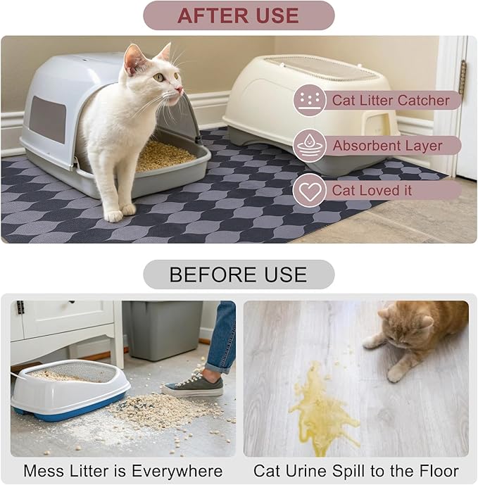 BEAUTYZOO Cat Litter Mat - 28"x 36" Large Litter Trapping Mat, Easy to Clean Litter Box Mat for Scatter Control, Waterproof, Urine-Proof, Non-Slip Kitty Litter Mats for Floor, Grey