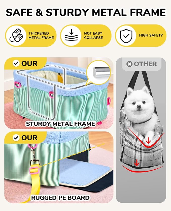 BurgeonNest Center Console Dog Car Seat, Puppy Carseat for Small Dogs, Cat Car Seat with Metal Frame and Double Protection Seat Belts, Pet Booster Seat with Washable Cushion and Clip-on Leash