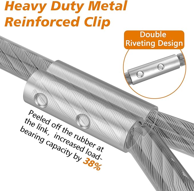 XiaZ Dog Tie Out Cable 50ft, Outdoor Runner Lead Chain Tether for Small Medium Large Dogs, 5mm Diameter Cable,11000 lbs Break Strength, Reflective Silver