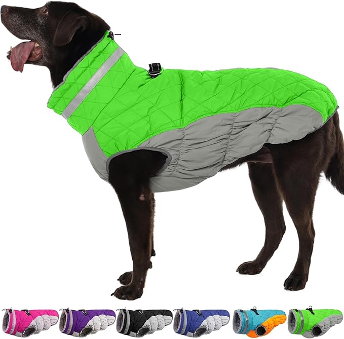 Warm Dog Coats for Large Dogs, Waterproof Dog Jacket with Harness Built in, Zipper Clousure, Fleece Lining, Turtleneck, for Cold Weather, Pet Snowsuit for Border Collie, Golden Retriever- XXL