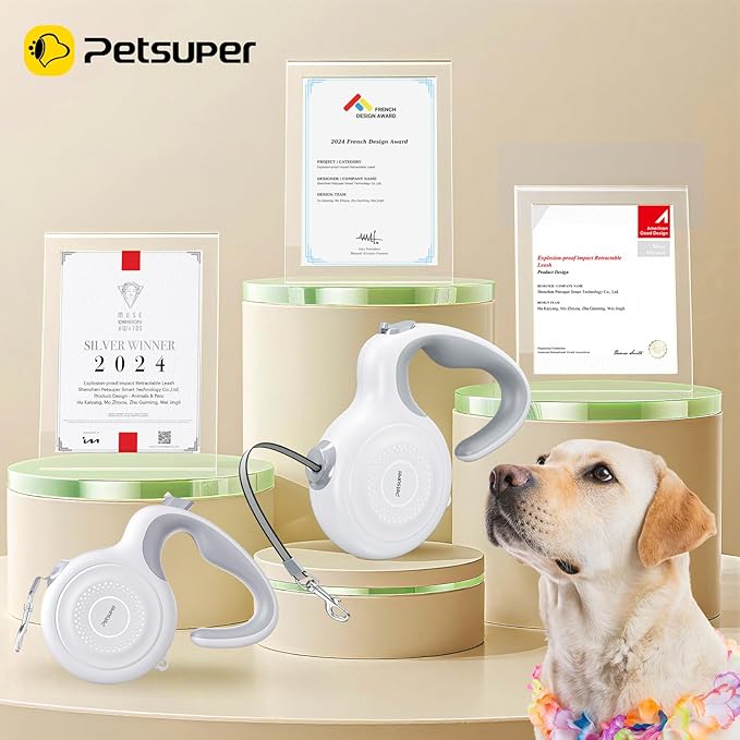 16Ft Auto-Brake Retractable Dog Leash for Middle Large Dogs 360° Tangle-Free Strong Nylon Tape and Ergonomic Anti-Slip Soft Handle One-Handed Brake Pause Lock