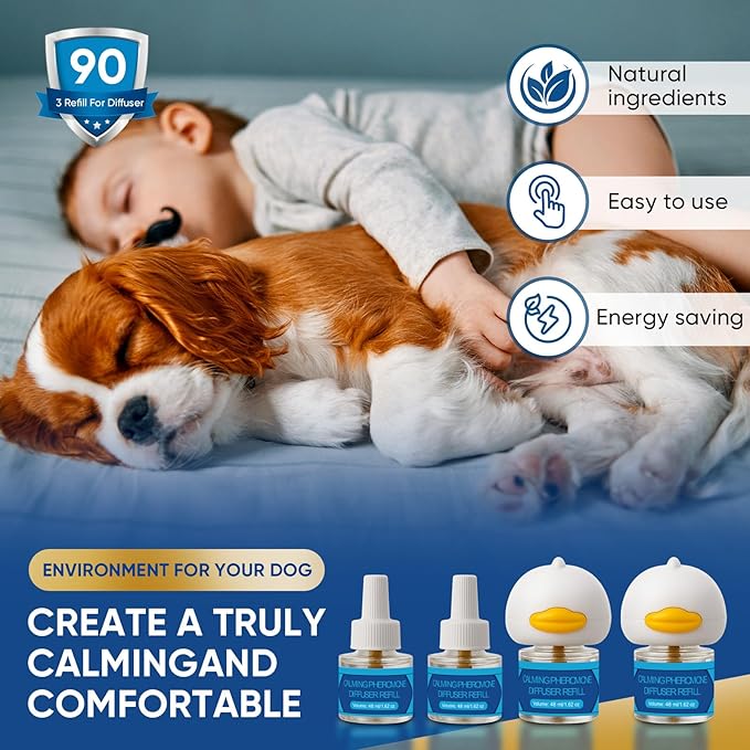 Dog Calming Pheromones Diffuser 6 in 1 Kit Appeasing Pheromone Diffuser to Calm (2 Plug in+4 Pack 48ml Refill) for Anxiety Relief Reduce Aggression Fighting Barking Stress 120 Day Supply