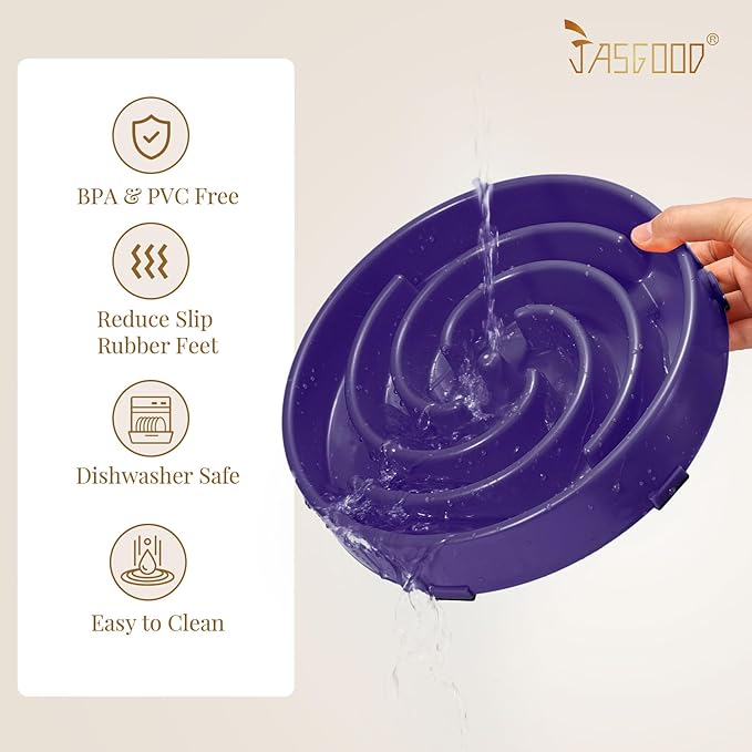 JASGOOD Slow Feeder Bowl for Large Dogs, Anti-Gulping Pet Bowl, Prevents Bloat & Choking