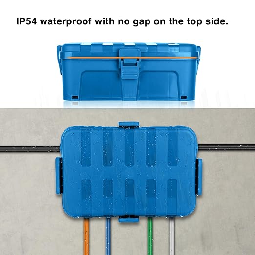 Flemoon Large Outdoor Electrical Box (12.5 x 8.5 x 5 inch), IP54 Waterproof Outdoor Extension Cord Cover Weatherproof, Protect Outlet, Plug, Socket, Timer, Power Strip, Holiday Light Decoration, Blue