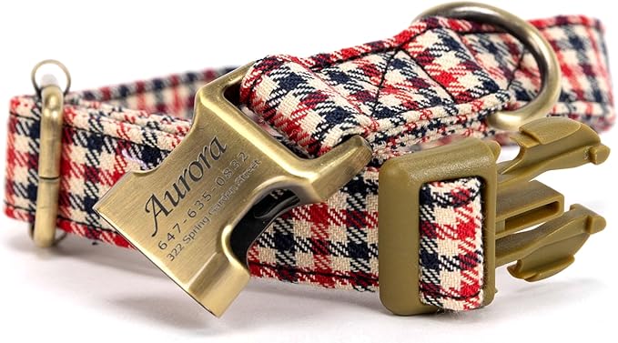 Personalized Dog Collar with Name and Phone Number Engraved,Adjustable Custom Puppy Collar,Organic Cotton Pet Collar for Small Medium Large Boy Girl Dogs