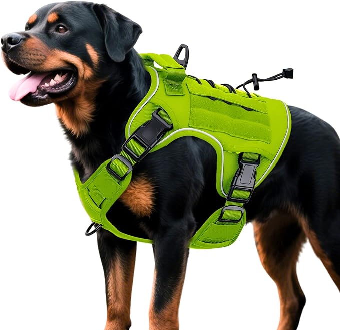 Heavy-Duty Tactical Dog Harness for Large Dogs, No Pull Adjustable Reflective Pet Vest with Molle System, K9 Military-Grade Control for Service Training, Outdoor & 10+ Breeds, Wild Lime, X-Large