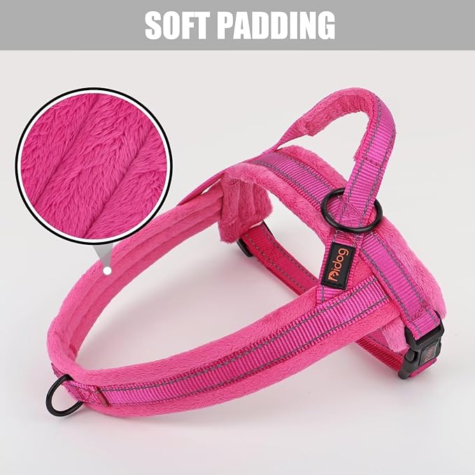 Didog Soft Flannel Padded Dog Vest Harness, No Pull/Quick Fit Reflective Dog Strap Harness, Easy for Training Walking (M:Chest 21-26", Hot Pink)