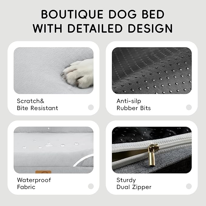 Homemate Dog Bed for Extra Large Dog: 48x35 in Orthopedic Large Dogs Bed XXL Outdoor Pet Cat Bed Sofa Supplies with Toy Dogs Crate Pad Couch with Removable Washable Cover & Non-Slip Botton Light Grey