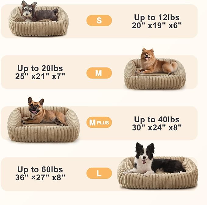 FURTIME Dog Beds Large Sized Dog, Washable Orthopedic Pet Bed with Removable Cover, Rectangle Soft Calming Sleeping Puppy Bed Durable Pet Cuddler with Anti-Slip Bottom, Beige, L(36"x27"x8")
