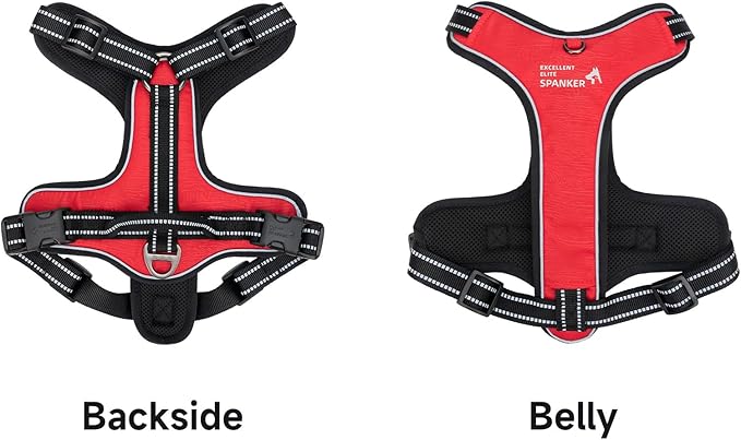 EXCELLENT ELITE SPANKER Nylon Reflective Dog Harness Adjustable No Pull Lightweight EVA Padded Vest Nameplate-Front Clip Service Dog Harness with Buckle for Medium Large Dogs (Peach Red, XL)