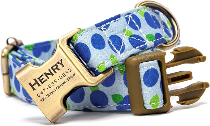 Personalized Dog Collar with Name and Phone Number Engraved,Adjustable Custom Puppy Collar,Organic Cotton Pet Collar for Small Medium Large Boy Girl Dogs