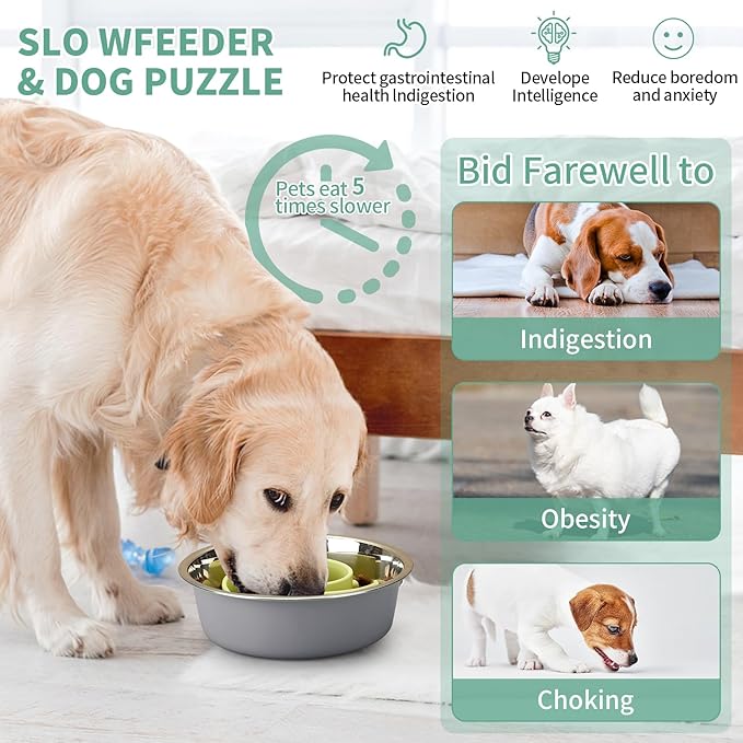 Slow Feeder Dog Bowls Insert, Animire Soft Silicone Slow Eating Dog Food Bowl for Small, Medium and Large Dogs, Compatible with Regular and Elevated Bowls