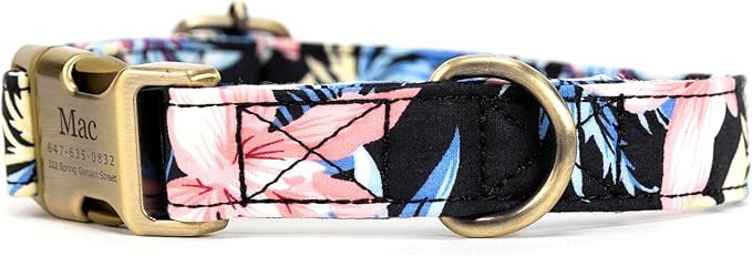 Personalized Dog Collar with Name and Phone Number Engraved,Adjustable Custom Puppy Collar,Organic Cotton Pet Collar for Small Medium Large Boy Girl Dogs