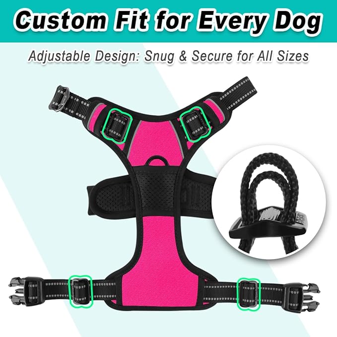 BARKBAY Dog Harness No Pull 3 Buckles for Medium Dogs - Adjustable, Reflective, Comfortable, No Choke, Heavy-Duty - Perfect for Outdoor Training, Walking, and Hiking - Strong & Durable - M & Pink
