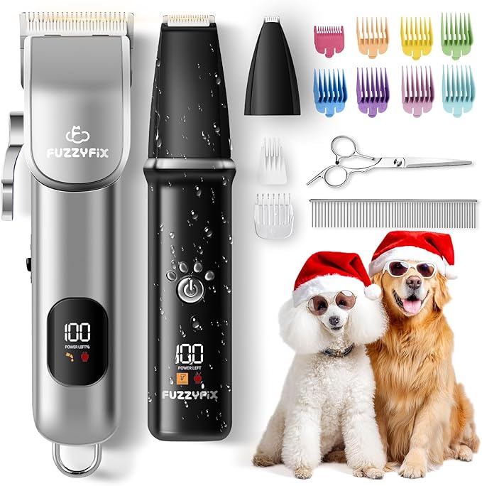 Dog Grooming Kit, Dog Clippers for Grooming for Thick Curly Coats, Professional Pet Hair Shaver Paw Trimmer Cordless Rechargeable Low Noise for Dogs Cats Animals Face Ear