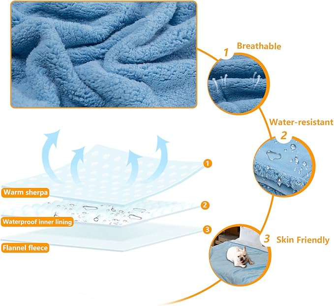 Blue Pet Blankets for Dogs Reversible Waterproof Pets Bed Cover Puppy Cat Blankets Leakproof Sofa Couch Washable Covers Doggie Beds Mats for Warm-Lake Blue,XL