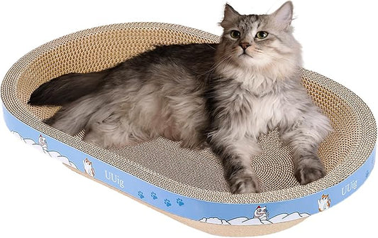 Cat Scratcher Bed, 19.6x12.5 inches Cardboard Cat Scratching Board, Large Cat Scratchers for Indoor Cats, Bowl-Shaped Cat Scratch Pad Bed with Catnip